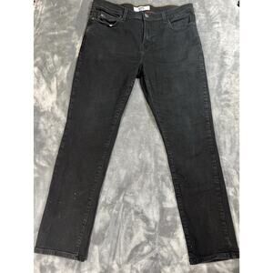 Tommy Jeans Men's Black Straight Denim Jeans Logo Button 5-Pocket Design